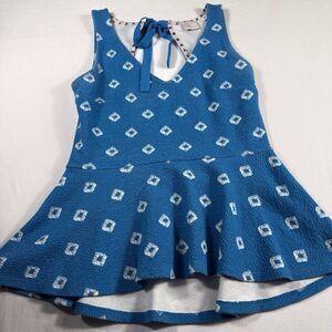 Anthropologie Top‎ Postmark Blue Teal Peplum Sleeveless Bow Size Small Festival